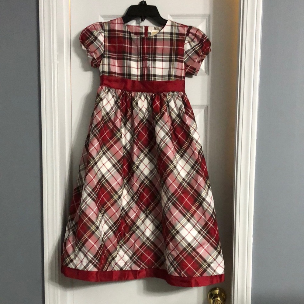 Gymboree Girls Puff Sleeve Christmas Holiday Bow Dress Size 12 Red and White